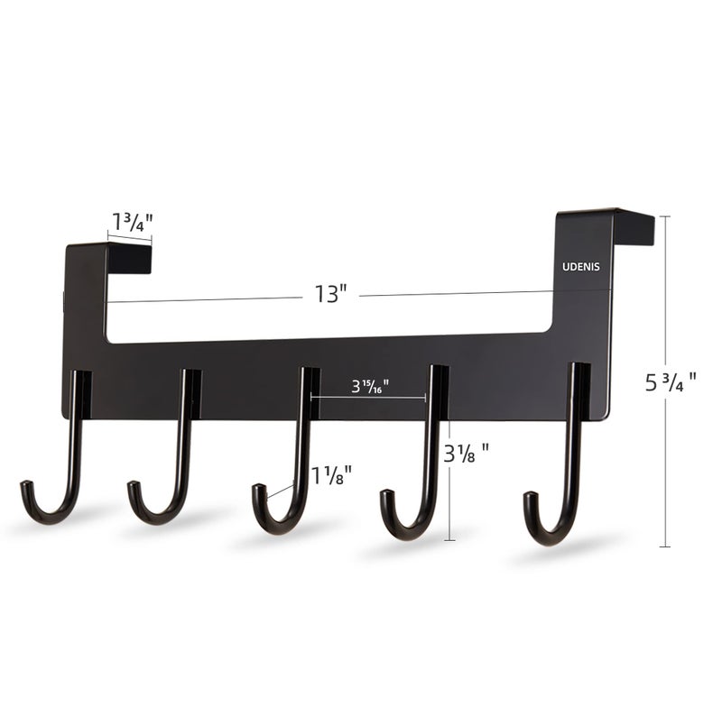 UDENIS Over The Door Towel Rack,Over The Door Hooks,Heavy Duty Aluminum Over The Door Hanger for Hanging Coat, Bag, Robe,Clothes,Towels,Hat - 5 Hooks, Brush Finish (Matte Black 1Pcs) - Image 2